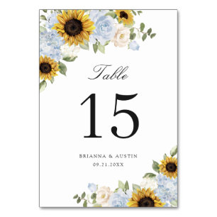 Sunflowers Dusty Blue Floral Rustic Table Number