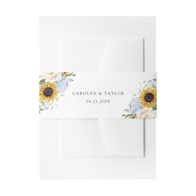 Sunflowers Dusty Blue Floral Rustic Wedding Invitation Belly Band (Front Example)