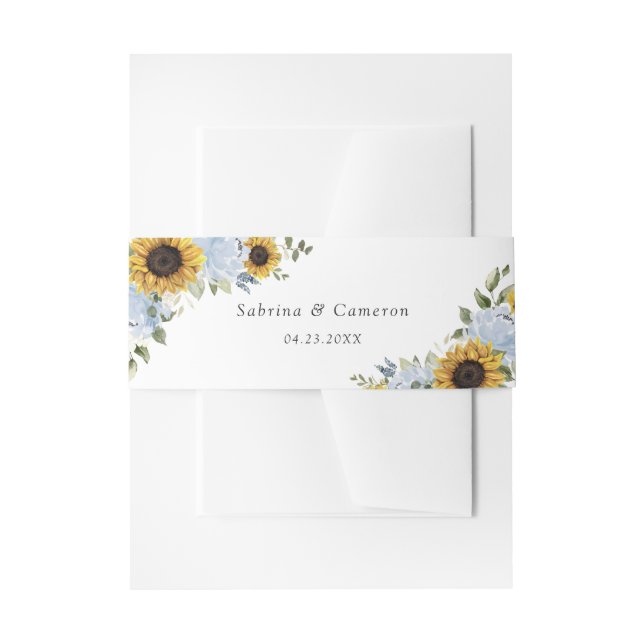 Sunflowers Dusty Blue Floral Rustic Wedding Invitation Belly Band (Front Example)