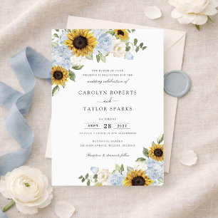Sunflowers Dusty Blue Flowers Greenery Wedding Invitation