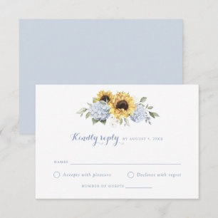 Sunflowers Dusty Blue Hydrangea Wedding RSVP Invitation