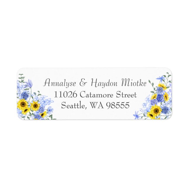 Sunflowers, Dusty Blue Roses Address Label (Front)