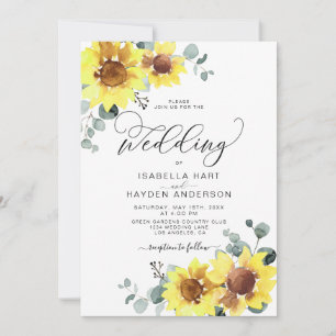 Sunflowers Elegant Fall Rustic Floral Wedding Invitation