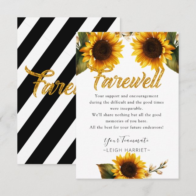 Sunflowers Elegant Leaving Coworker farewell card (Front/Back)
