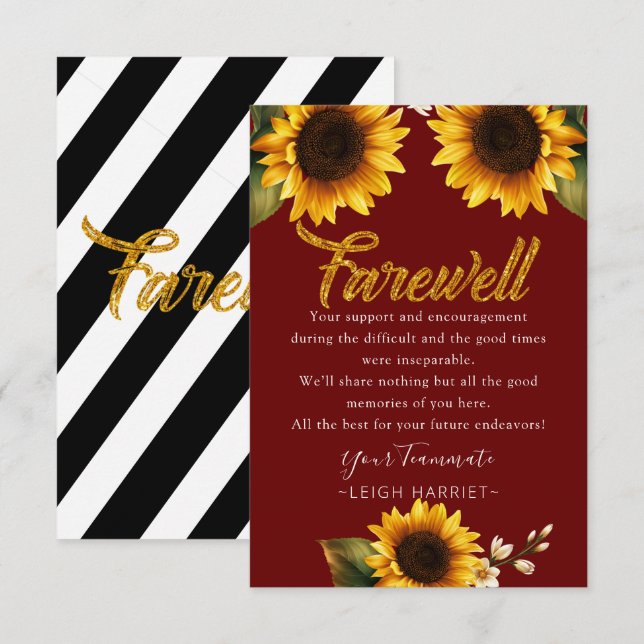 Sunflowers Elegant Leaving Coworker farewell card (Front/Back)