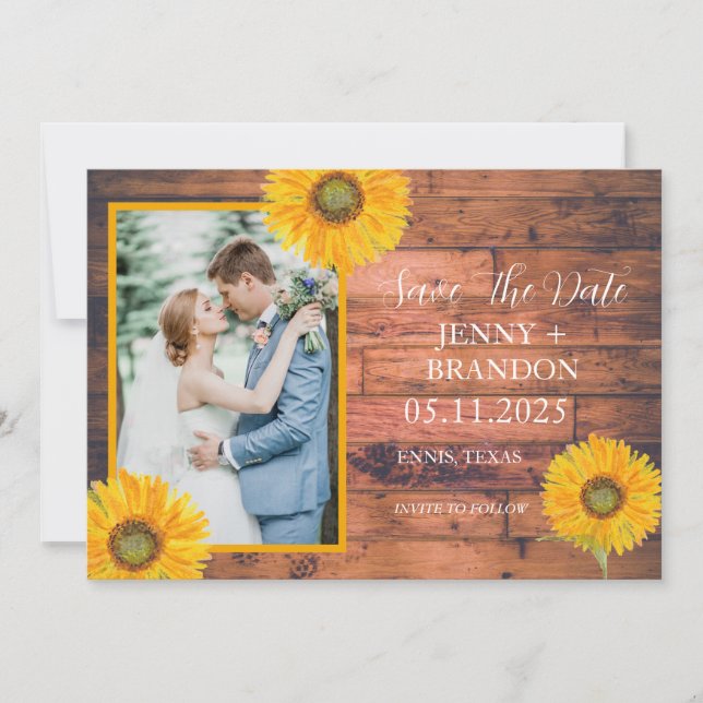 Sunflowers Elegant Modern Yellow Floral Photo  Save The Date (Front)