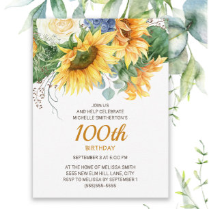 Sunflowers Eucalyptus 100th Birthday Postcard