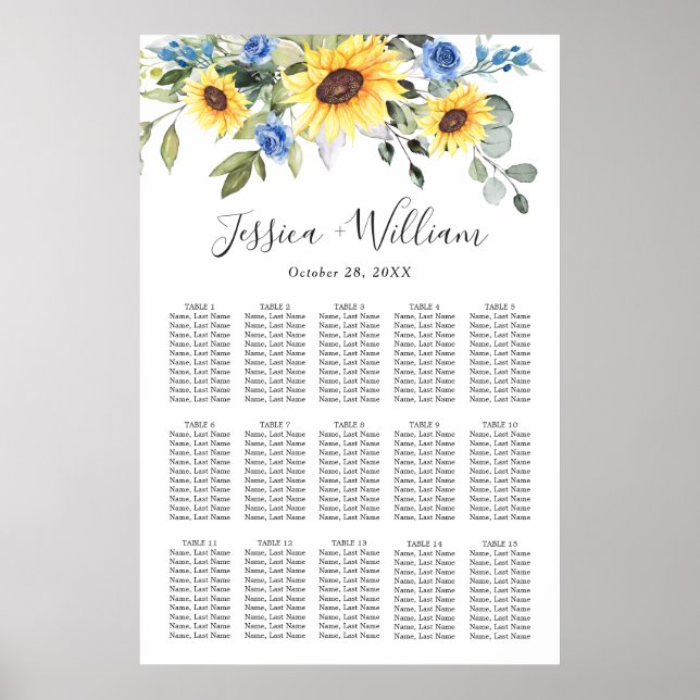 Sunflowers Eucalyptus 15 Tables SEATING CHART (Front)
