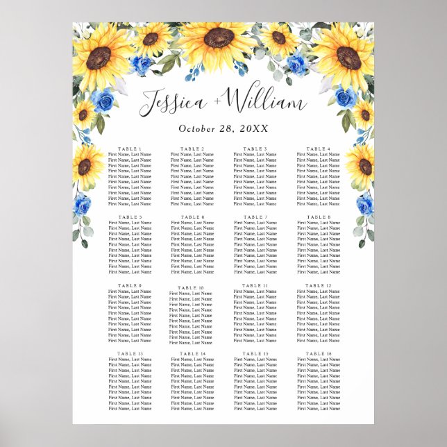 Sunflowers Eucalyptus 16 Tables SEATING CHART (Front)