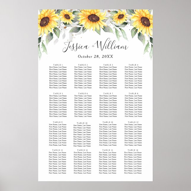 Sunflowers Eucalyptus 16 Tables SEATING CHART (Front)