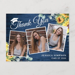 Sunflowers Eucalyptus 3 PHOTO Graduation Thank You Postcard