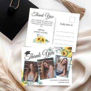 Sunflowers Eucalyptus 3 PHOTO Graduation Thank You Postcard