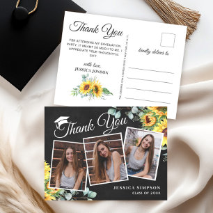 Sunflowers Eucalyptus 3 PHOTO Graduation Thank You Postcard
