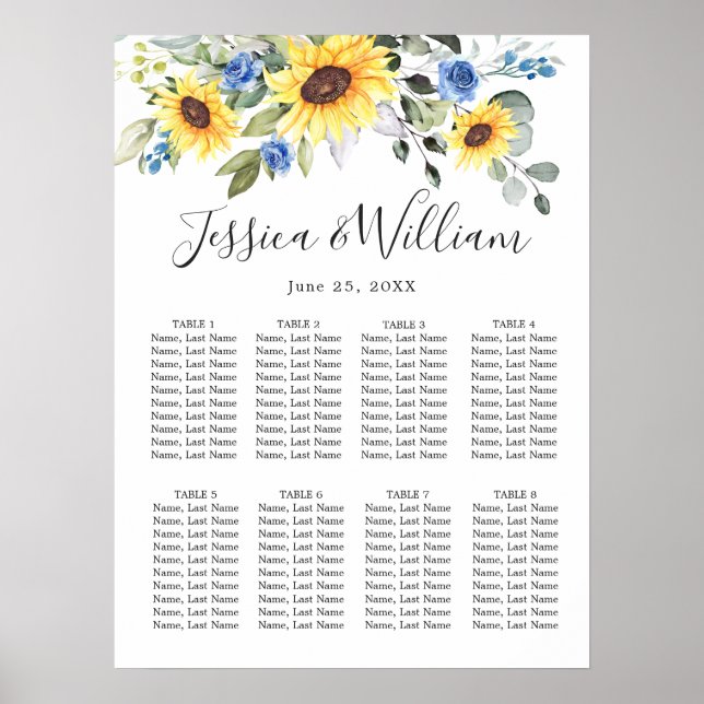 Sunflowers Eucalyptus 8 Tables SEATING CHART (Front)