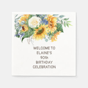 Sunflowers Eucalyptus 90th Birthday Napkin
