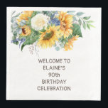 Sunflowers Eucalyptus 90th Birthday Napkin<br><div class="desc">Sunflowers and eucalyptus birthday party dinner napkins.  Contact me for assistance with customisation or to request matching or coordinating products.</div>