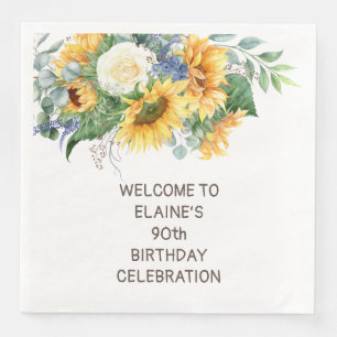Sunflowers Eucalyptus 90th Birthday Napkin