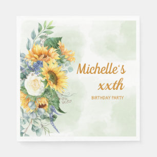 Sunflowers Eucalyptus Any Age Birthday Party Napkin
