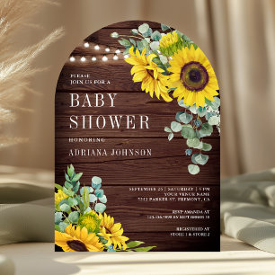 Sunflowers Eucalyptus Barn Wood Arch Baby Shower Invitation