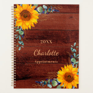 Sunflowers eucalyptus brown wood planner
