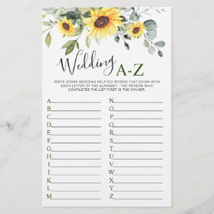 Sunflowers Eucalyptus Greenery Bridal Shower Game