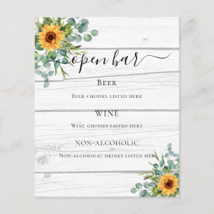 Sunflowers eucalyptus greenery wood bar menu