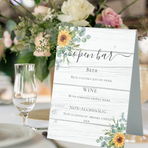 Sunflowers eucalyptus greenery wood bar menu