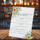 Sunflowers eucalyptus greenery wood bar menu pedestal sign<br><div class="desc">Rustic white wood as background. Decorated with watercolored sunflowers and eucalyptus greenery. With the text: Open bar. Personalise and add your bar menu.</div>