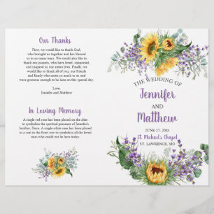 Sunflowers, Eucalyptus, Lavender Wedding Program