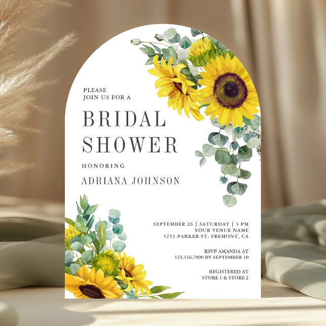 Sunflowers Eucalyptus Leaves Arch Bridal Shower Invitation (Creator Uploaded)