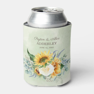 Sunflowers Eucalyptus Leaves Wedding Reception Can Cooler
