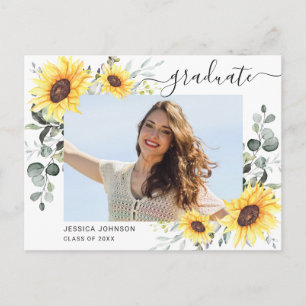 Sunflowers Eucalyptus PHOTO Graduation Party Announcement Postcard