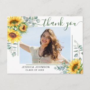 Sunflowers Eucalyptus PHOTO Graduation Thank You P Postcard