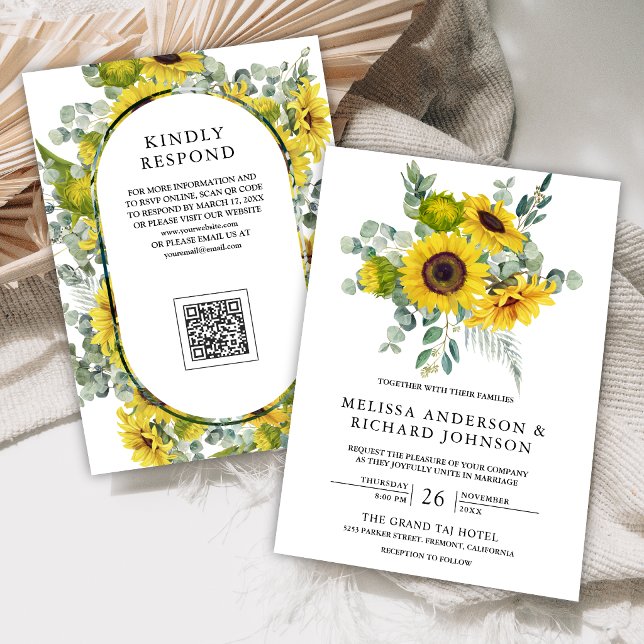 Sunflowers Eucalyptus QR Code Wedding Invitation (Creator Uploaded)