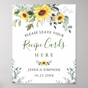 Sunflowers Eucalyptus Recipe Cards Bridal Shower Poster