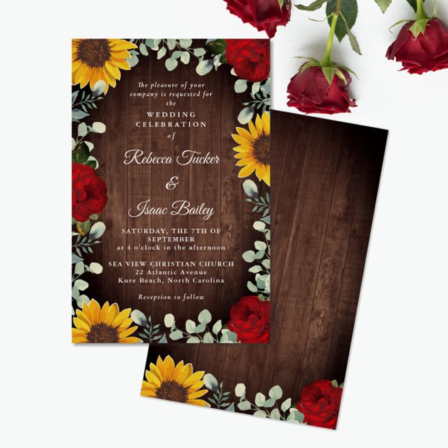 Sunflowers Eucalyptus Red Rose Wood Budget Wedding (Creator Uploaded)