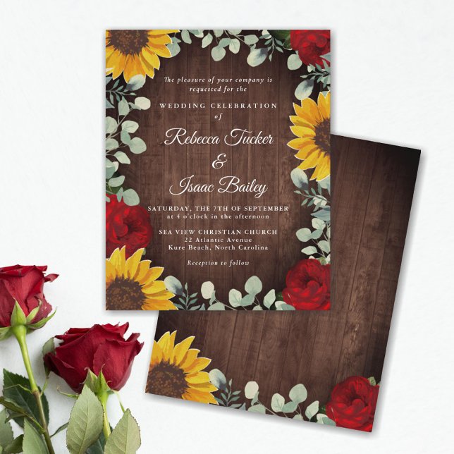 Sunflowers Eucalyptus Red Rose Wood Budget Wedding (Creator Uploaded)