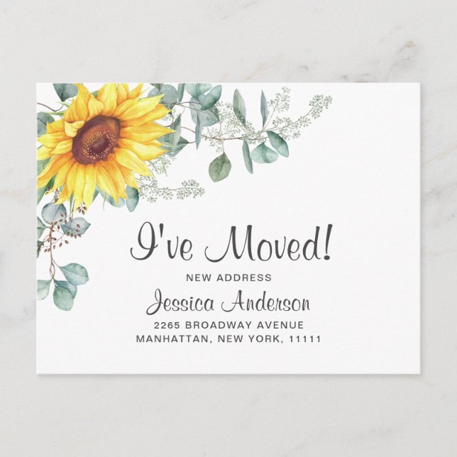 Sunflowers Eucalyptus Rustic Moving Announcement Postcard (Front)