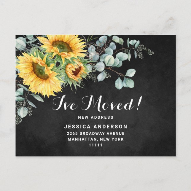 Sunflowers Eucalyptus Rustic Moving Announcement Postcard (Front)