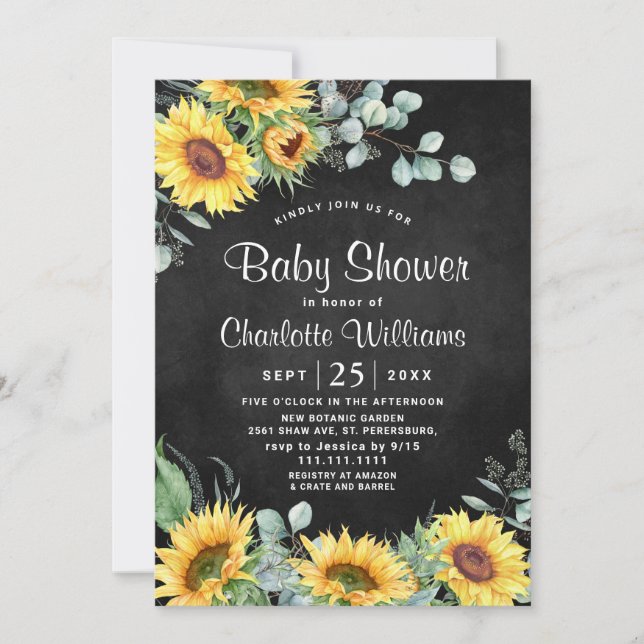 Sunflowers Eucalyptus Rustic NEUTRAL Baby Shower Invitation (Front)
