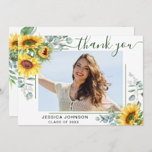 Sunflowers Eucalyptus Rustic PHOTO Graduation Thank You Card