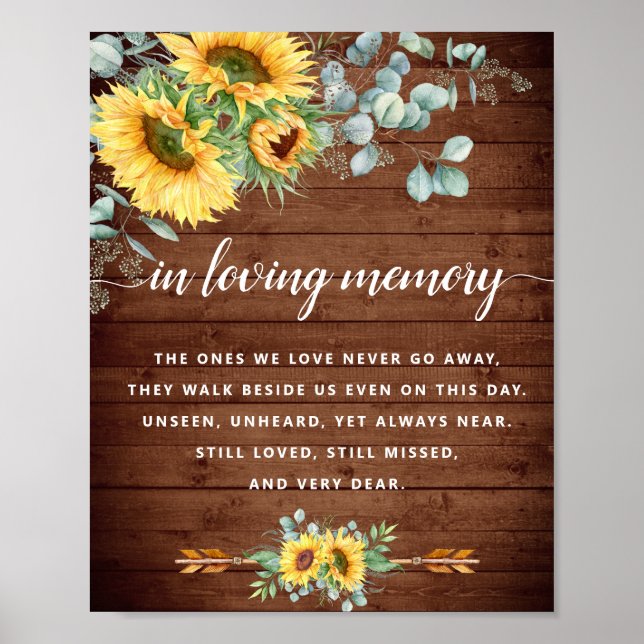 Sunflowers Eucalyptus Rustic Wedding Memorial Sign (Front)