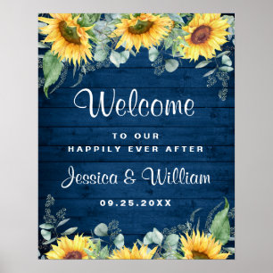 Sunflowers Eucalyptus Rustic Wedding Welcome Sign