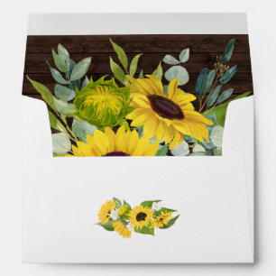 Sunflowers & Eucalyptus Rustic Wood Inset Wedding Envelope