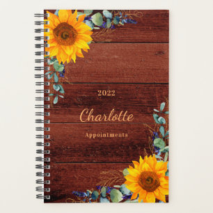 Sunflowers eucalyptus rustic wood monogram 2025 planner
