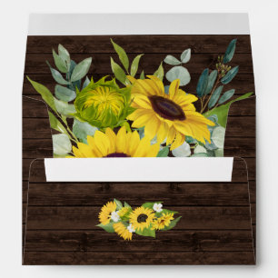 Sunflowers & Eucalyptus Rustic Wood Wedding Envelope