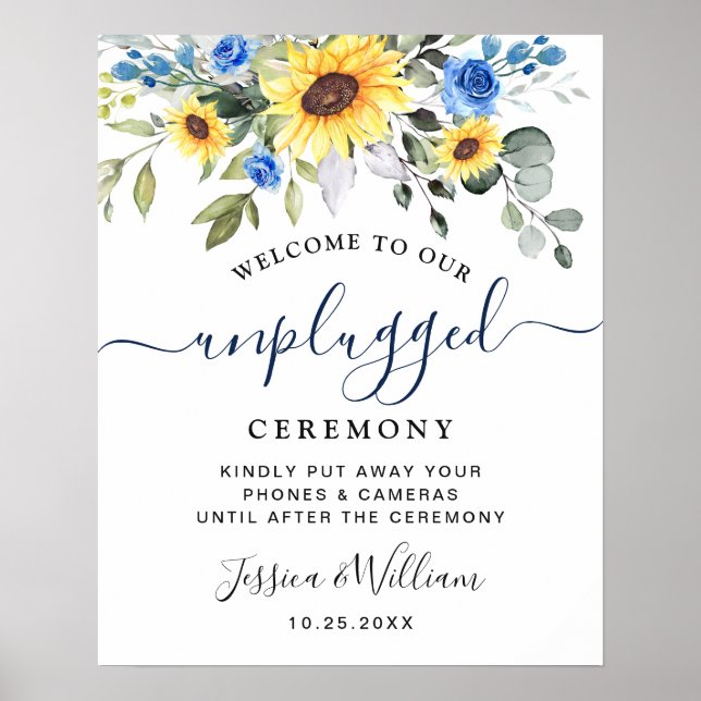 Sunflowers Eucalyptus Unplugged Wedding Ceremony Poster (Front)