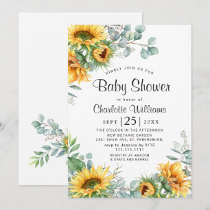Sunflowers Eucalyptus Watercolor Baby Shower Invitation