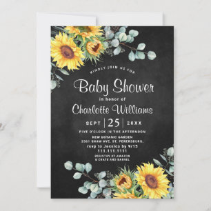 Sunflowers Eucalyptus Watercolor Baby Shower Invitation