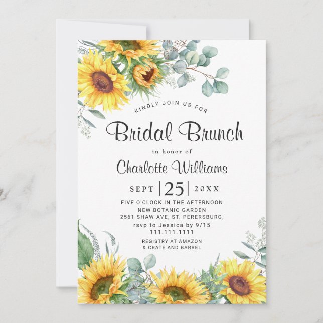 Sunflowers Eucalyptus Watercolor Bridal Brunch Invitation (Front)